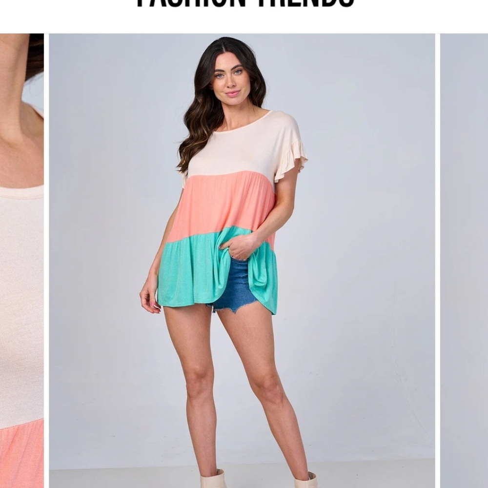51 Colorblock Ruffle Sleeve Top - Picture 2 of 2